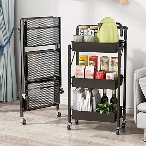 3 Tier Flexible Food Trolley, Home Snack Vegetables Storage Rack with Wheels, Multifunctional 3 Tier Storage Cart, Folding Kitchen Shelves, Plastic & Stainless Steel Storage Cart 3 Tier Flexible Food Trolley, Home Snack Vegetables Storage Rack with Wheels, Multifunctional 3 Tier Storage Cart, Folding Kitchen Shelves, Plastic & Stainless Steel Storage Cart